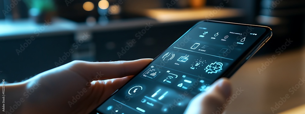Poster close-up of fingers adjusting temperature settings on a smart home app