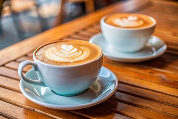 Obraz premium Cup With Cappuccino, Latte on Table