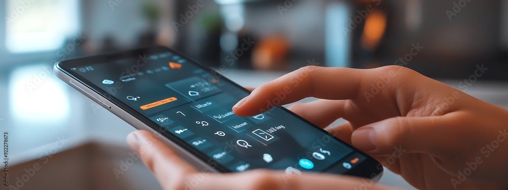 Poster close-up of fingers adjusting temperature settings on a smart home app