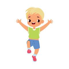 Funny Boy Kid Character Enjoy and Having Fun Vector Illustration