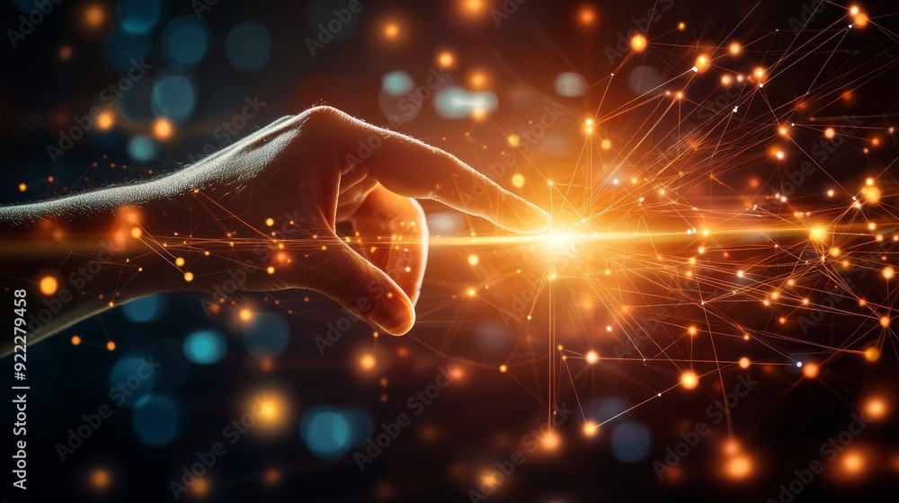Poster dots and lines for futuristic cyber technology and network connections on an abstract background of 