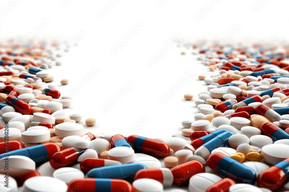 Aufkleber a detailed and dynamic image of countless capsules arranged to form a pathway symbolizing the journe