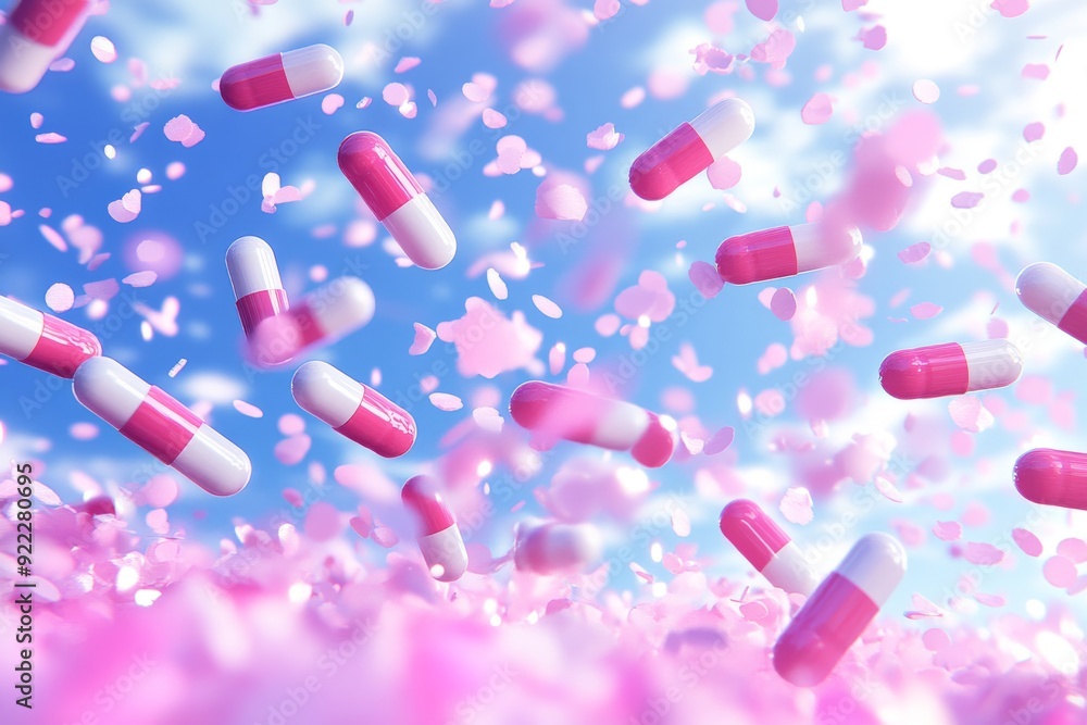 Aufkleber a dynamic and energetic image of capsules bursting through a cloud of light symbolizing the vibrant 