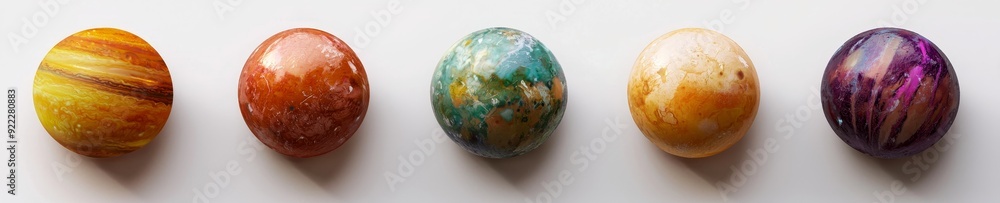 Poster an isolated set of fantasy planets with a transparent background.
