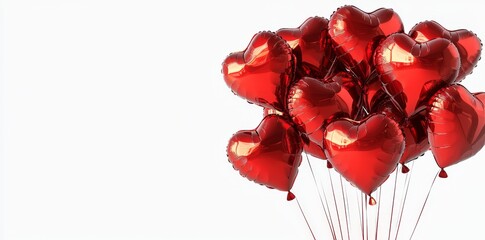 A transparent background with heart balloons for Valentine's Day.