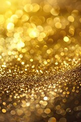 Gold blurry defocused sparkle glitter gold bokeh background wallpaper with copy space. Gold Christmas glitter design background. Magic artistic shiny golden circle bokeh.