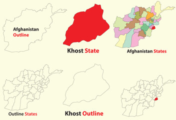 Khost map vector of Afghanistan, Khost line map, Khost with city map, Khost outline map