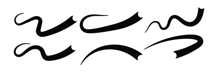 Set of Swoosh vector. Hand drawn swoosh elements, and swoop underline typography tails shape in flat styles. Set of ribbons. Design concept element collection in eps 10.