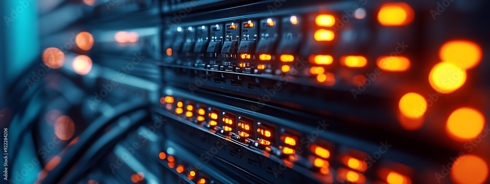 Leinwandbilder close-up of blinking lights on a server in a modern data center