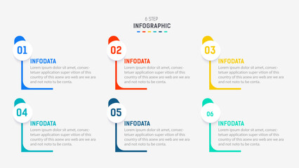 Fototapeta premium Business infographics design for Six Step, option, parts or process. Infographic 6 element design template for presentation. process diagram, step banner, flow chart, 6 option template.
