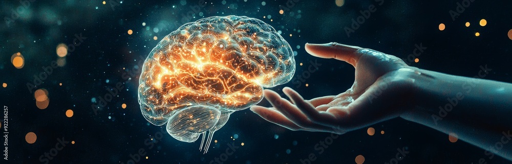 Aufkleber ai, machine learning, robotic hands touching a big data connection background, science and stock tec