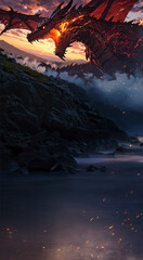 Obraz premium Inferno Dragon Unleashed | Volcanic Rage in the Mountains