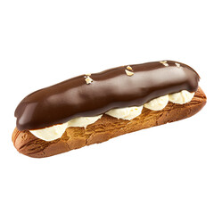 Lone Chocolate Éclair with Glossy Ganache and Cream Filling