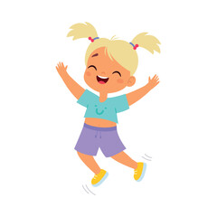 Funny Girl Kid Character Enjoy and Having Fun Vector Illustration