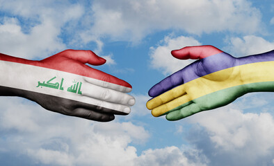 Mauritius and Iraq country handshaking with flags, consensus concept international co-operation illustration