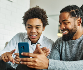 father son child family smartphone man teenage phone boy parent technology together lifestyle...