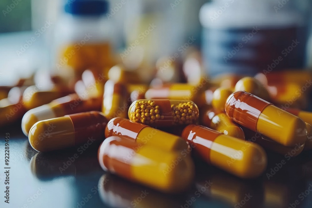 Aufkleber a blurred image of pills in various colors capturing the dynamic movement and energy of modern healt