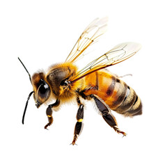 Detailed Isolated Honey Bee with Transparent Wings without Background.