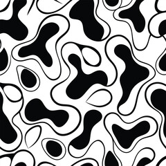 Abstract Liquid Seamless Pattern: A stylish monochrome pattern featuring flowing, organic shapes in a seamless repeat. Ideal for fashion, textiles, and modern design. 