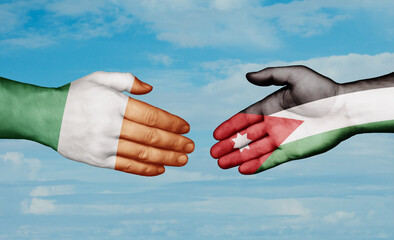 Jordan and Ireland country handshaking with flags, consensus concept international co-operation illustration