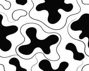 Abstract Organic Shapes: A minimalist pattern featuring flowing, irregular black shapes against a stark white background.