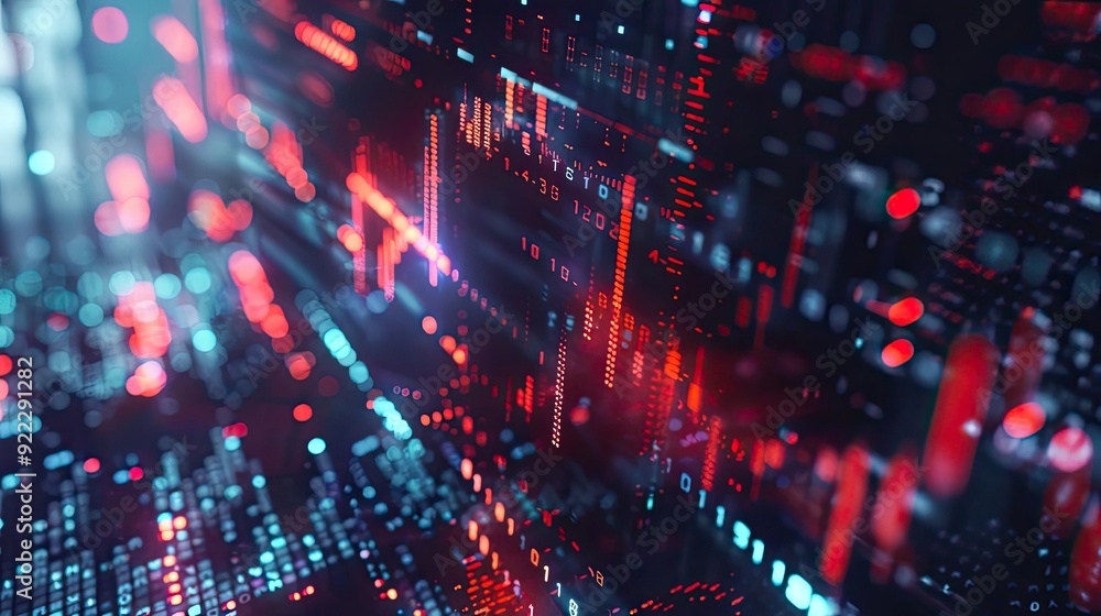 Poster abstract digital background featuring vibrant red and blue lines, ideal for technology and data-rela