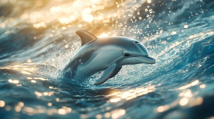 Dolphin Leaping Out of the Water at Sunset.