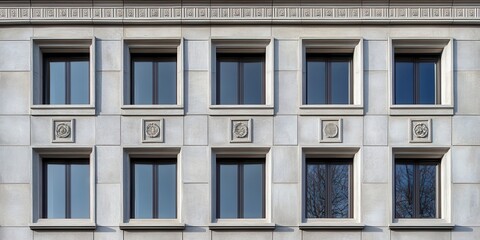 Fototapeta premium The building has a lot of windows, and the windows are all black