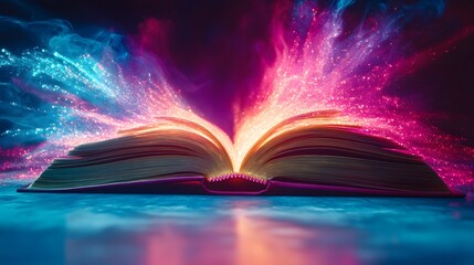 Open Book with Magic Glow and Smoke.