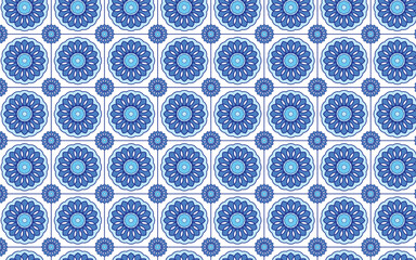 seamless pattern with blue flowers, Decorative mosaic flower blue color seamless pattern.