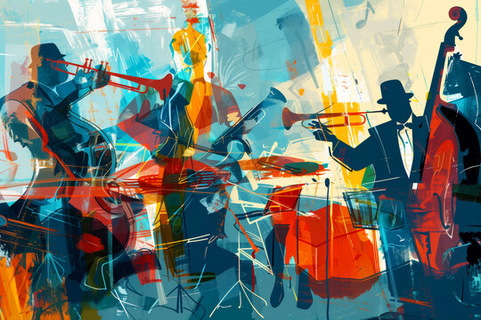 Musicians play jazz, abstract illustration, jazz ivent concept