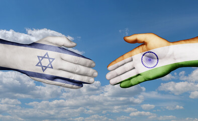 India and Israel country handshaking with flags, consensus concept international co-operation illustration