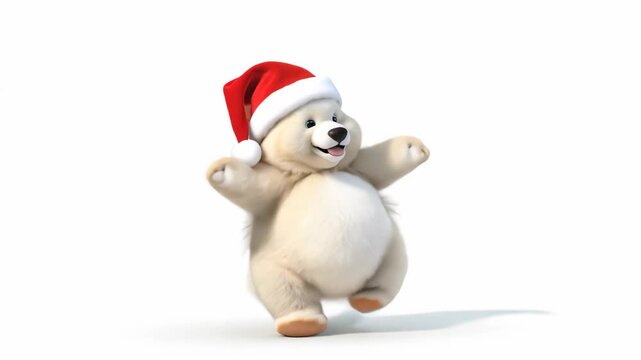 Happy Christmas Bear Dancing 3D Animation on White Background