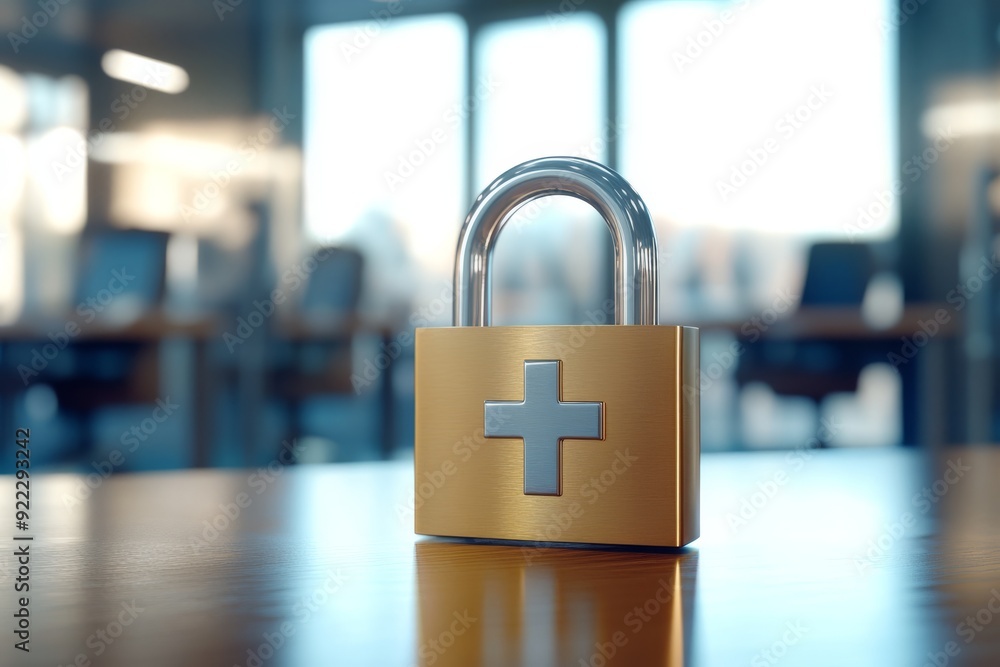 Poster a padlock symbolizes the vital importance of data security in healthcare, emphasizing the need to pr