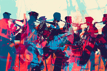 Musicians play jazz, abstract illustration, jazz ivent concept