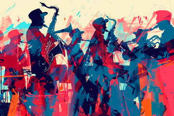 Musicians play jazz, abstract illustration, jazz ivent concept