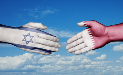 Qatar and Israel country handshaking with flags, consensus concept international co-operation illustration