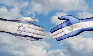 Republic of El Salvador and Israel country handshaking with flags, consensus concept international co-operation illustration