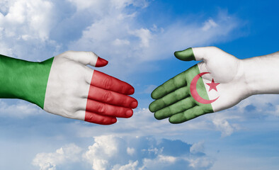 Italy and Algeria country handshaking with flags, consensus concept international co-operation illustration