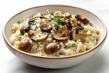 Bowl of rich and creamy risotto with mushrooms and Parmesan