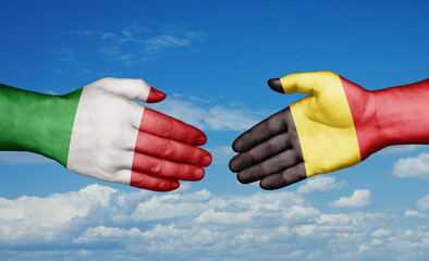 Belgium and Italy country handshaking with flags, consensus concept international co-operation illustration