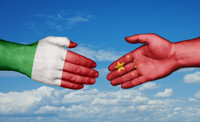 China and Italy country handshaking with flags, consensus concept international co-operation illustration