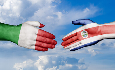 Costa Rico and Italy country handshaking with flags, consensus concept international co-operation illustration