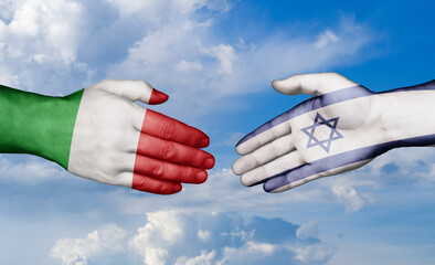 Israel and Italy country handshaking with flags, consensus concept international co-operation illustration