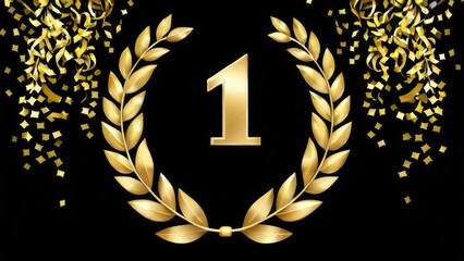 A radiant gold number "1" surrounded by laurel leaves stands out on a black background, representing the pinnacle of success and the honor of being the best