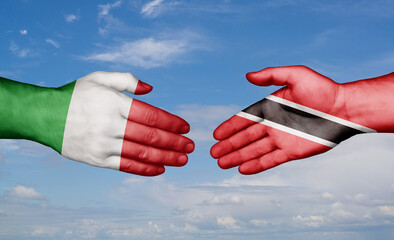 Trinidad and Tobago and Italy country handshaking with flags, consensus concept international co-operation illustration