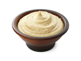 Delicious hummus in bowl isolated on white