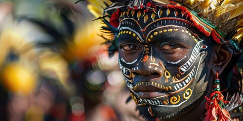 Obraz premium A man with a painted face stands in front of a crowd