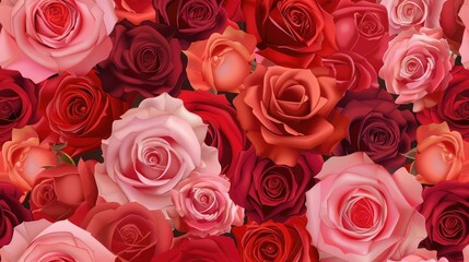 Obraz premium Romantic seamless pattern of red and pink roses.