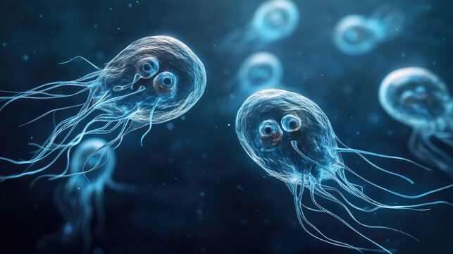 Giardia intestinalis causing giardiasis. Medically illustration.